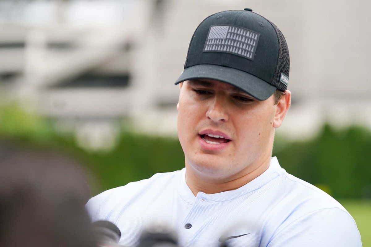 Cincinnati Bengals Trey Hendrickson speaks at a press conference after practice, Tuesday, May 13, 2025, at Kettering Health Practice Fields in Downtown Cincinnati.
