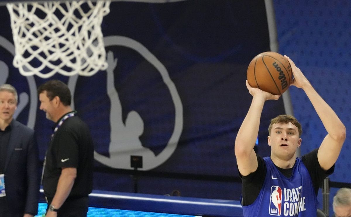 May 13, 2025; Chicago, Il, USA; Cooper Flagg (51) participates in the 2025 NBA Draft Combine at Wintrust Arena. Mandatory Credit: David Banks-Imagn Images