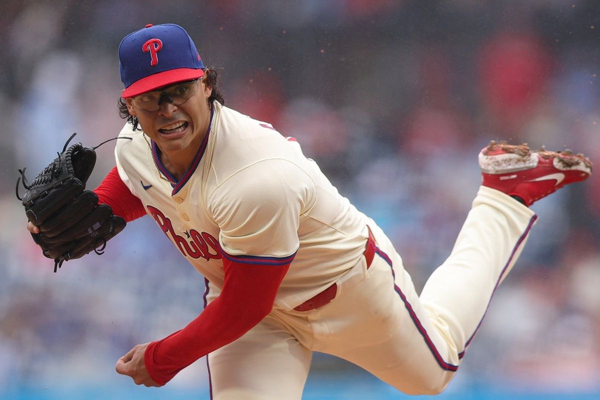 May 14, 2025; Philadelphia, Pennsylvania, USA; Philadelphia Phillies pitcher Jesus Luzardo (44) pitches during the second inning against the St. Louis Cardinals at Citizens Bank Park. Mandatory Credit: Bill Streicher-Imagn Images
