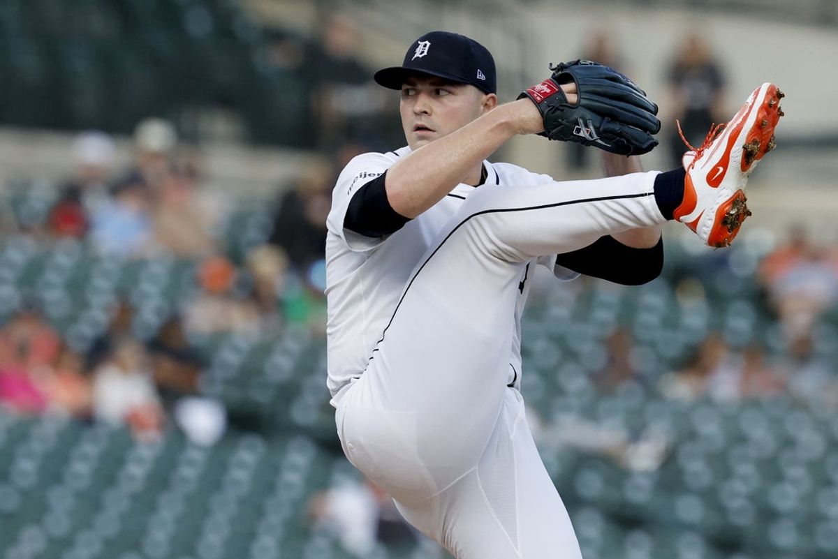 May 14, 2025; Detroit, Michigan, USA;  Detroit Tigers pitcher Tarik Skubal (29) pitches in the first inning against the Boston Red Sox at Comerica Park. Mandatory Credit: Rick Osentoski-Imagn Images