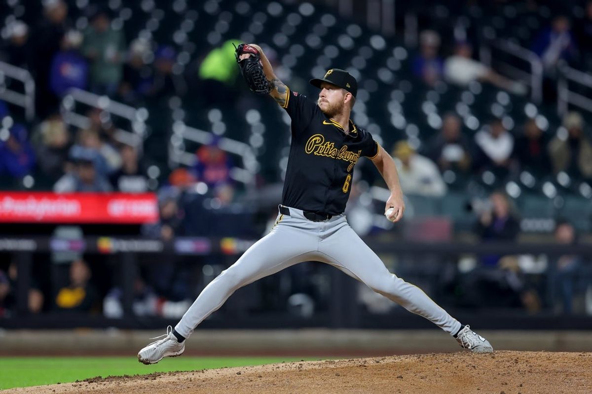 May 14, 2025; New York City, New York, USA; Pittsburgh Pirates starting pitcher Bailey Falter (6) pitches against the New York Mets during the third inning at Citi Field. Mandatory Credit: Brad Penner-Imagn Images
