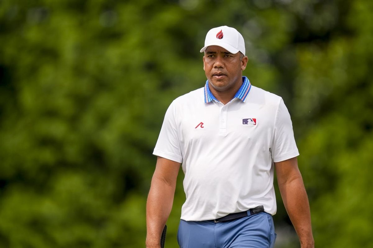 May 16, 2025; Charlotte, North Carolina, USA; Jhonattan Vegas on the fifth hole green during the second round of the PGA Championship golf tournament at Quail Hollow. Mandatory Credit: Jim Dedmon-Imagn Images