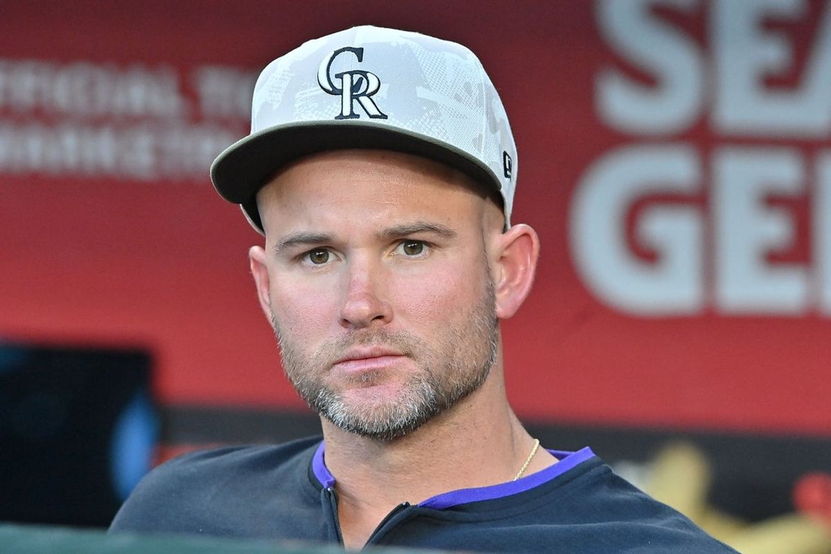 May 16, 2025; Phoenix, Arizona, USA;  Colorado Rockies Interim Manager Warren Schaeffer (34) looks on prior the game against the Arizona Diamondbacks at Chase Field. Mandatory Credit: Matt Kartozian-Imagn Images