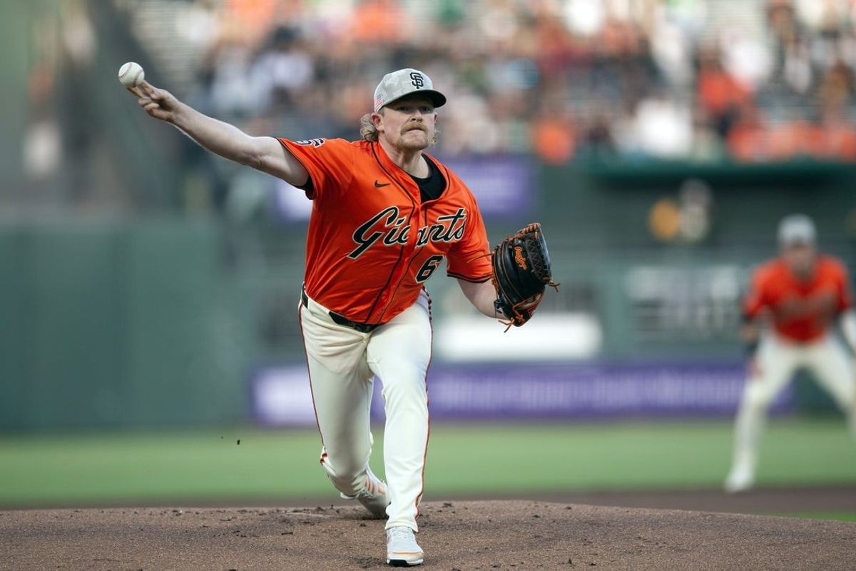May 16, 2025; San Francisco, California, USA; San Francisco Giants starting pitcher Logan Webb (62) delivers a pitch against the Athletics during the first inning at Oracle Park. Mandatory Credit: D. Ross Cameron-Imagn Images