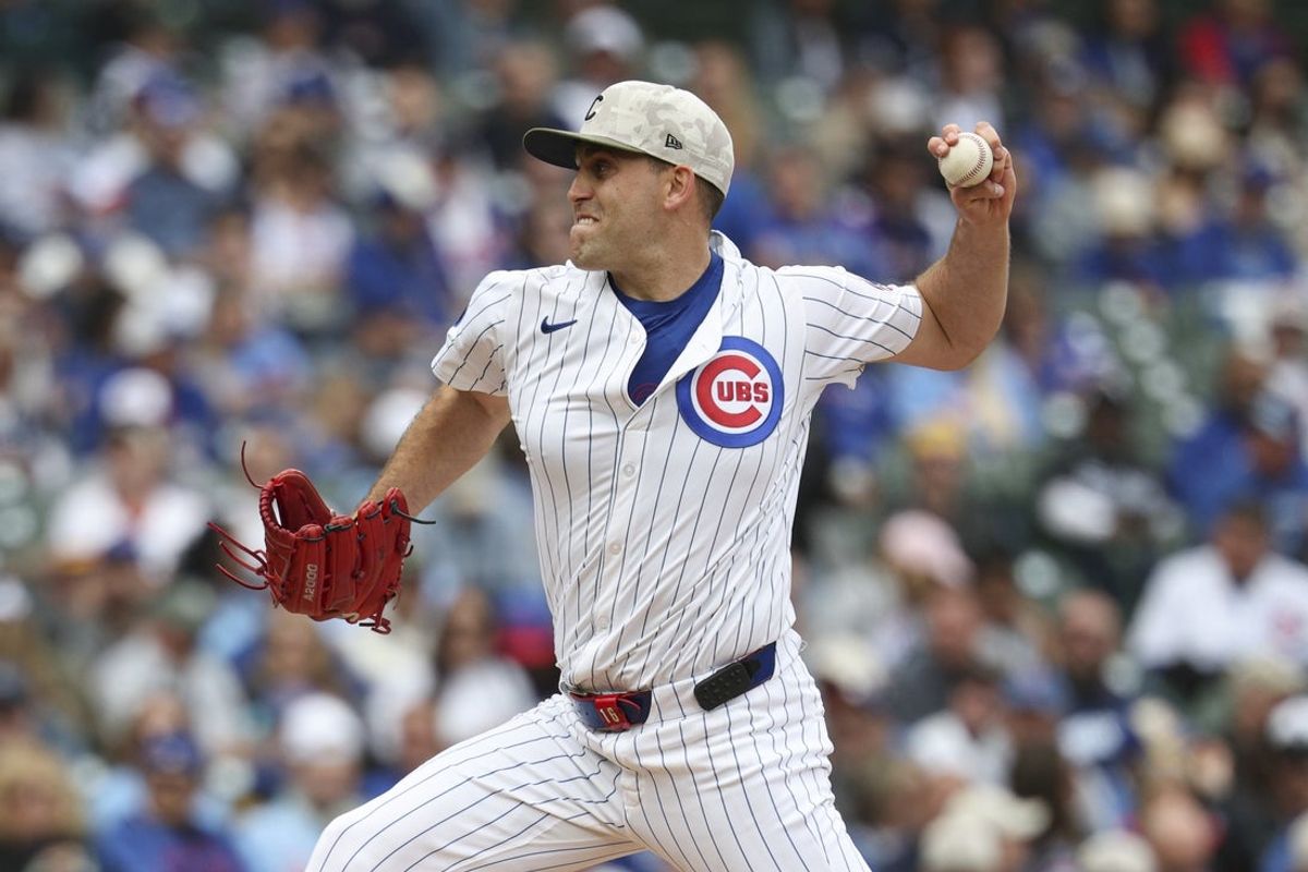 May 17, 2025; Chicago, Illinois, USA; Chicago Cubs starting pitcher Matthew Boyd (16) delivers a pitch against the Chicago White Sox during the first inning at Wrigley Field. Mandatory Credit: Kamil Krzaczynski-Imagn Images