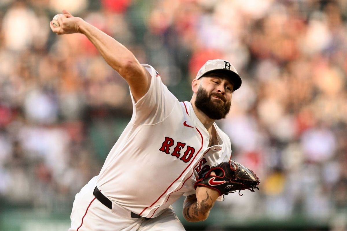 May 17, 2025; Boston, Massachusetts, USA; Boston Red Sox starting pitcher Lucas Giolito (54) pitches against the Atlanta Braves during the first inning at Fenway Park. Mandatory Credit: Brian Fluharty-Imagn Images