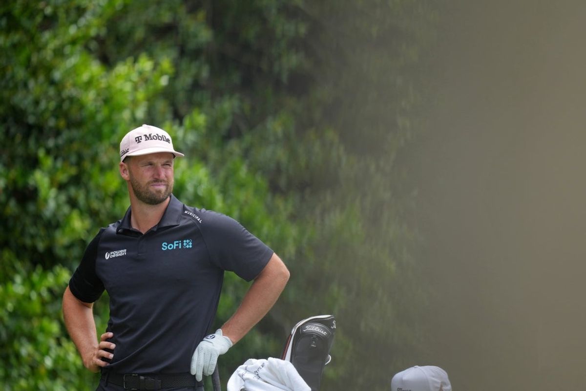 May 18, 2025; Charlotte, North Carolina, USA; Wyndham Clark looks on before teeing off on the 14th hole during the final round of the PGA Championship golf tournament at Quail Hollow. Mandatory Credit: Aaron Doster-Imagn Images