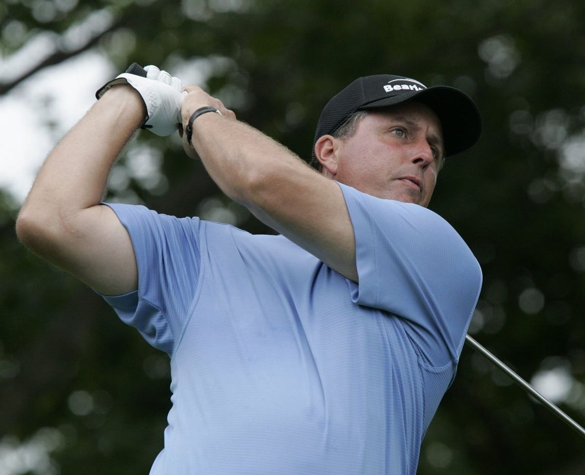 Phil Mickelson tees off on the second hole during action in the final round of the Barclays golf tournament at Westchester Country Club in Harrison, Aug. 26, 2007. ( Mark Vergari / The Journal News )