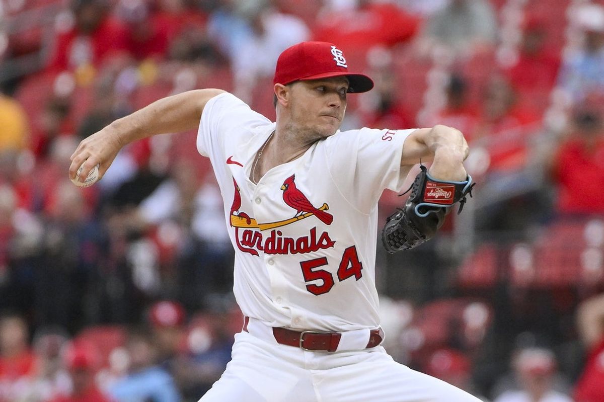 May 19, 2025; St. Louis, Missouri, USA;  St. Louis Cardinals starting pitcher Sonny Gray (54) pitches against the Detroit Tigers during the first inning at Busch Stadium. Mandatory Credit: Jeff Curry-Imagn Images