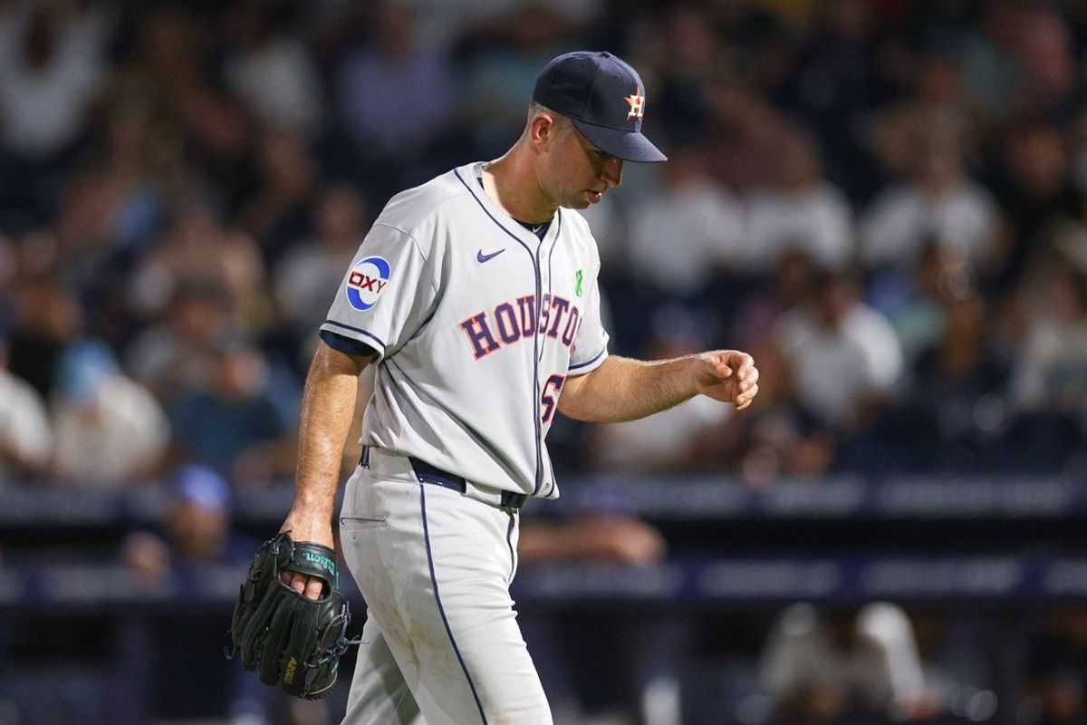 May 19, 2025; Tampa, Florida, USA; Houston Astros starting pitcher Colton Gordon (61) leaves the game against the Tampa Bay Rays in the sixth inning  at George M. Steinbrenner Field. Mandatory Credit: Nathan Ray Seebeck-Imagn Images