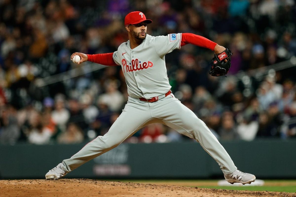May 19, 2025; Denver, Colorado, USA; Philadelphia Phillies relief pitcher Joe Ross (41) pitches in the seventh inning against the Colorado Rockies at Coors Field. Mandatory Credit: Isaiah J. Downing-Imagn Images