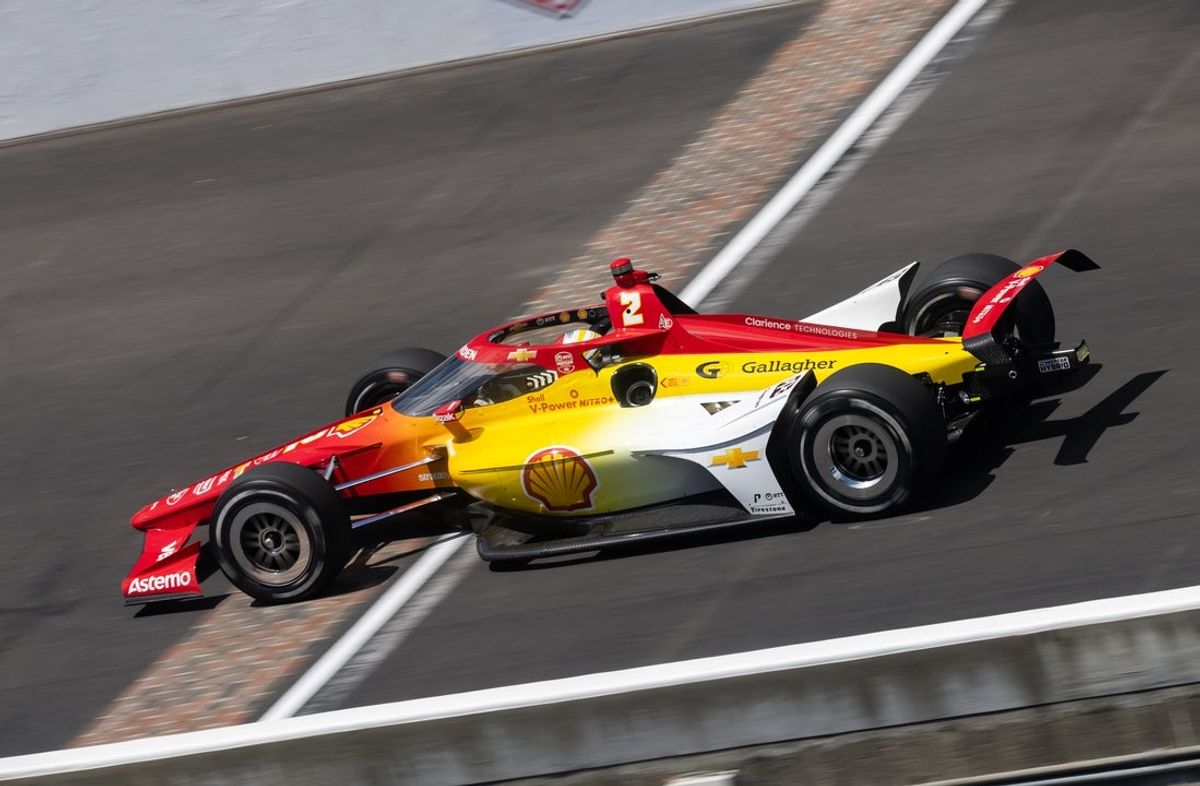 May 23, 2025; Indianapolis, IN, USA; IndyCar Series driver Josef Newgarden (2) during final practice on Carb Day for the Indianapolis 500 at Indianapolis Motor Speedway. Mandatory Credit: Mark J. Rebilas-Imagn Images