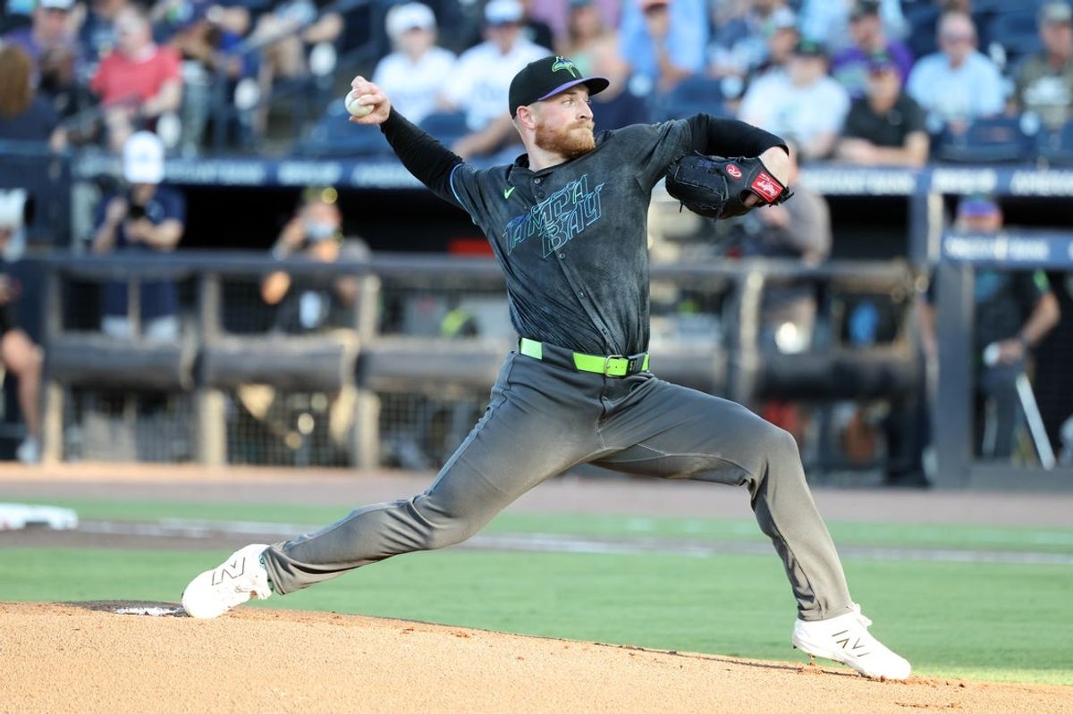 May 23, 2025; St. Petersburg, Florida, USA;  Tampa Bay Rays starting pitcher Drew Rasmussen (57) throws a pitch against the Toronto Blue Jays during the first inning at George M. Steinbrenner Field. Mandatory Credit: Kim Klement Neitzel-Imagn Images
