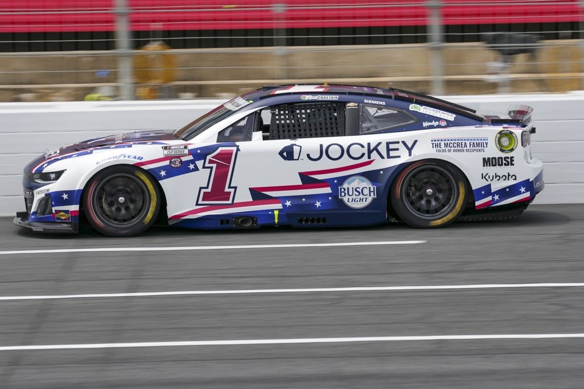 May 24, 2025; Concord, North Carolina, USA; NASCAR Cup Series driver Ross Chastain (1) during qualifying at Charlotte Motor Speedway. Mandatory Credit: Jim Dedmon-Imagn Images