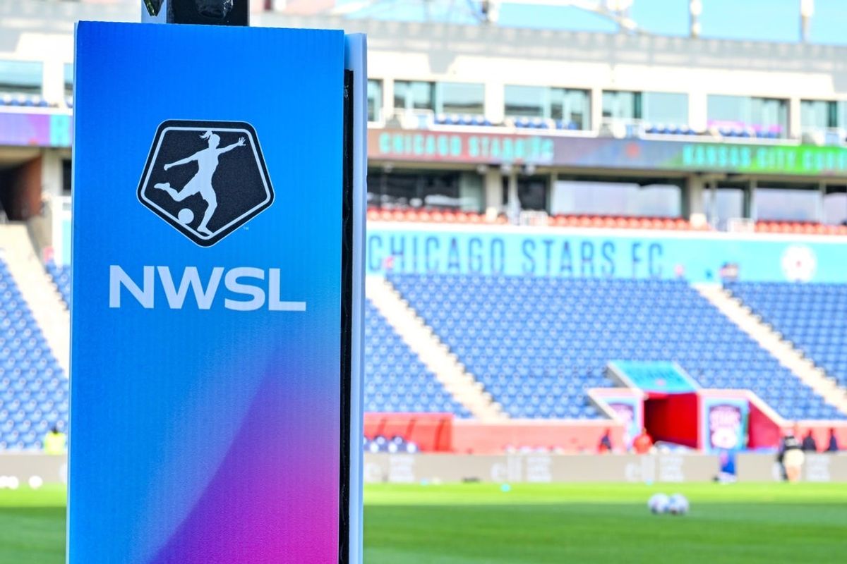 May 24, 2025; Bridgeview, Illinois, USA; The logo of the National Women's Soccer League at SeatGeek Stadium before the game between the Chicago Stars and the Kansas City Current. Mandatory Credit: Matt Cashore-Imagn Images