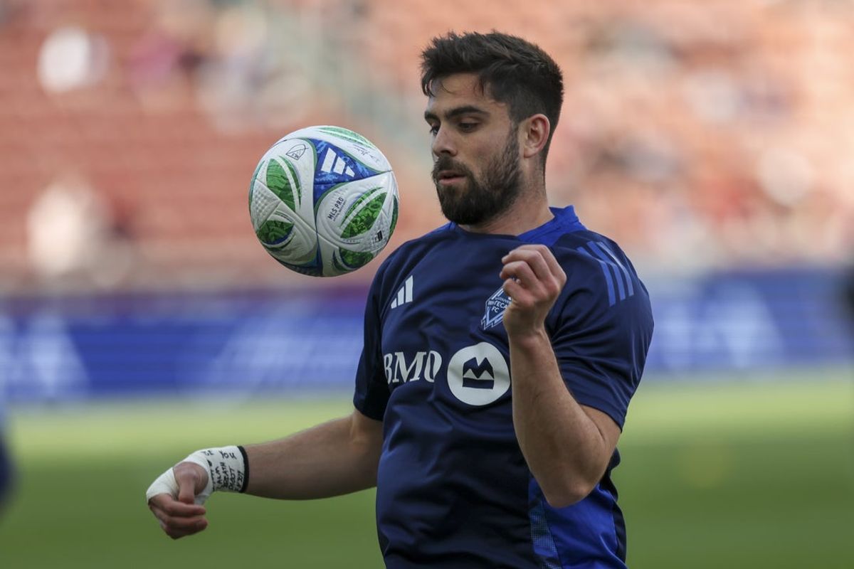 May 24, 2025; Sandy, Utah, USA; Vancouver Whitecaps forward Brian White (24) warms up before the game against Real Salt Lake at America First Field. Mandatory Credit: Rob Gray-Imagn Images