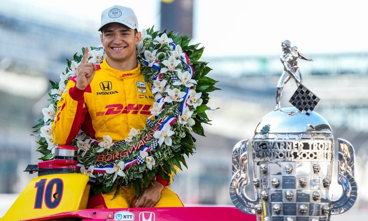 Chip Ganassi Racing driver Alex Palou (10) poses for a photo Monday, May 26, 2025, after winning the 109th running of the Indianapolis 500 at Indianapolis Motor Speedway.