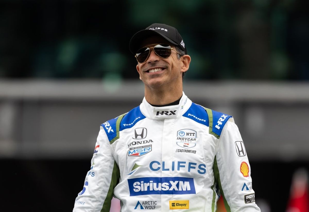 May 25, 2025; Indianapolis, Indiana, USA; IndyCar Series driver Helio Castroneves during the 109th Running of the Indianapolis 500 at Indianapolis Motor Speedway. Mandatory Credit: Mark J. Rebilas-Imagn Images