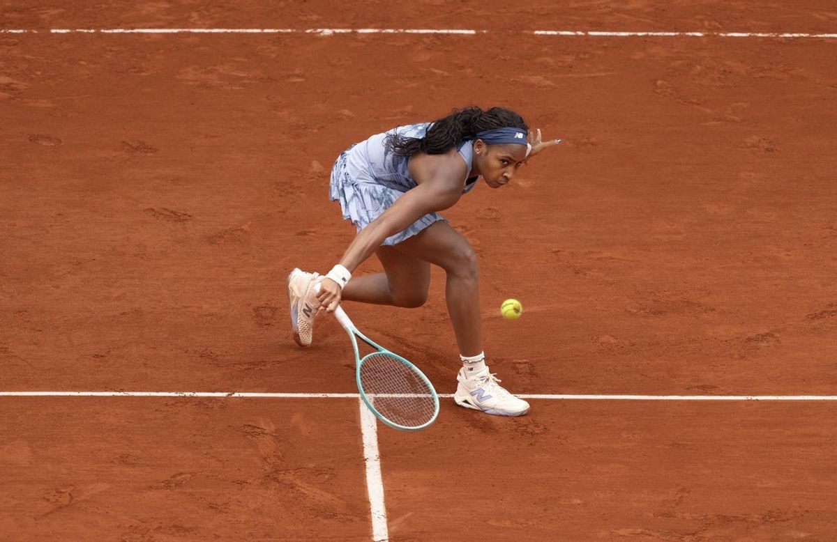 May 27, 2025; Paris, FR; Coco Gauff of the United States returns a shot during her match against Olivia Gadecki of Australia on day three at Roland Garros Stadium. Mandatory Credit: Susan Mullane-Imagn Images