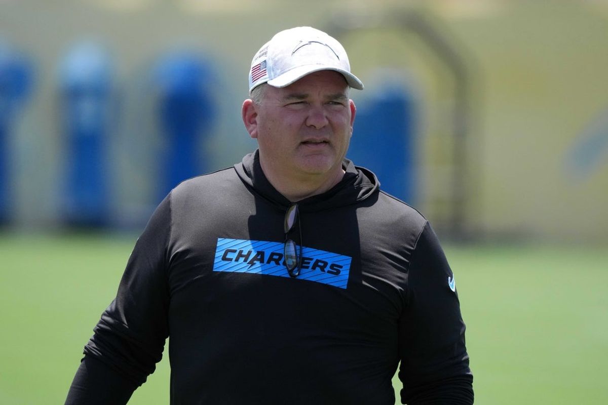 May 27, 2025; El Segundo, CA, USA; Los Angeles Chargers offensive coordinator Greg Roman during organized team activities at The Bolt. Mandatory Credit: Kirby Lee-Imagn Images