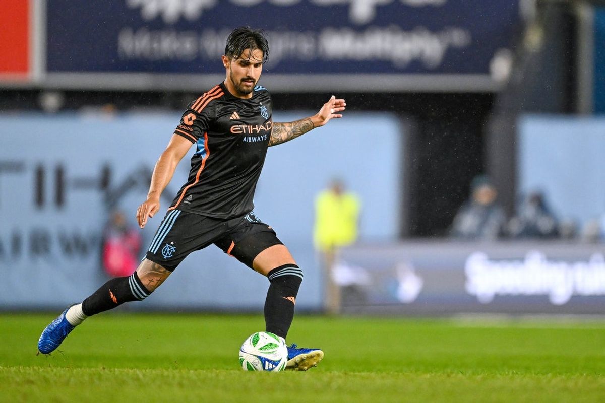 May 28, 2025; New York, New York, USA; New York City FC defender Thiago Martins (13) during the second half against the Houston Dynamo at Yankee Stadium. Mandatory Credit: Mark Smith-Imagn Images