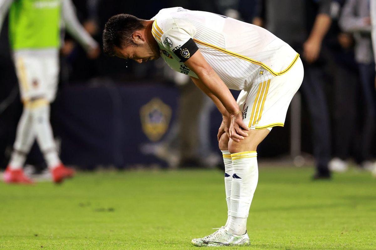 May 28, 2025; Carson, California, USA;  LA Galaxy defender Maya Yoshida (4) reacts after being defeated by the San Jose Earthquakes at Dignity Health Sports Park. Mandatory Credit: Kiyoshi Mio-Imagn Images