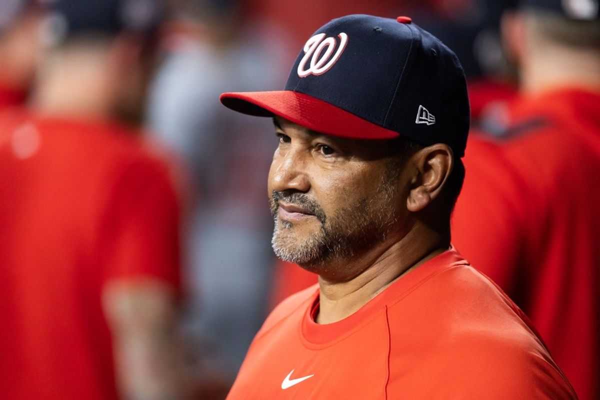 May 30, 2025; Phoenix, Arizona, USA; Washington Nationals manager Dave Martinez in the sixth inning against the Arizona Diamondbacks at Chase Field. Mandatory Credit: Mark J. Rebilas-Imagn Images