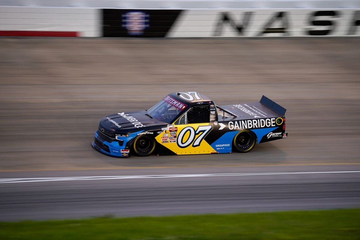 NASCAR Truck Series driver Kyle Busch races during the Rackley Roofing 200 at Nashville Superspeedway in Lebanon, Tenn., Friday, May 30, 2025.