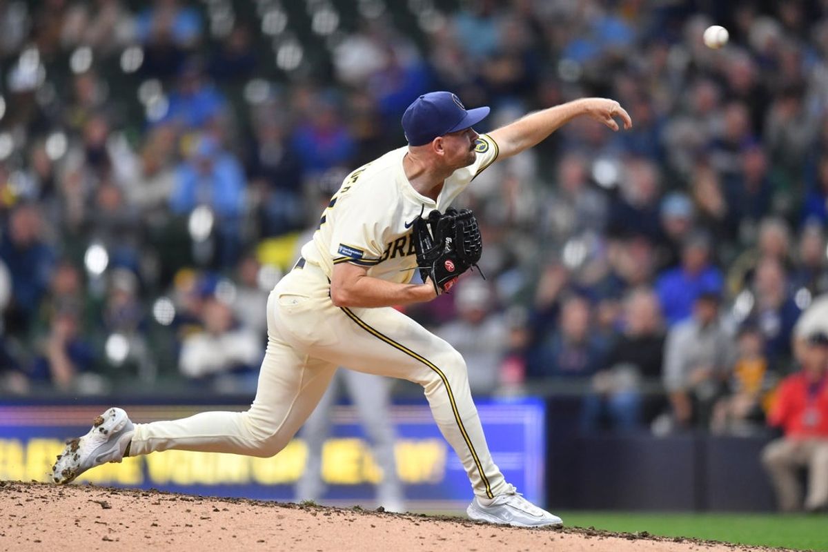 May 28, 2025; Milwaukee, Wisconsin, USA; Milwaukee Brewers pitcher Tyler Alexander (33) pitches during a game against the Boston Red Sox at American Family Field. Mandatory Credit: Patrick Gorski-Imagn Images