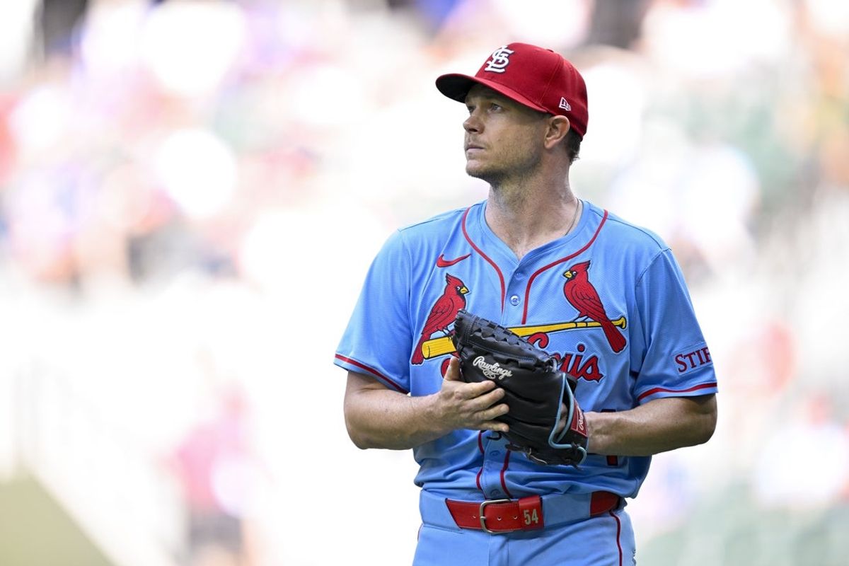May 31, 2025; Arlington, Texas, USA; St. Louis Cardinals starting pitcher Sonny Gray (54) comes off the field after pitching against the Texas Rangers during the seventh inning at Globe Life Field. Mandatory Credit: Jerome Miron-Imagn Images