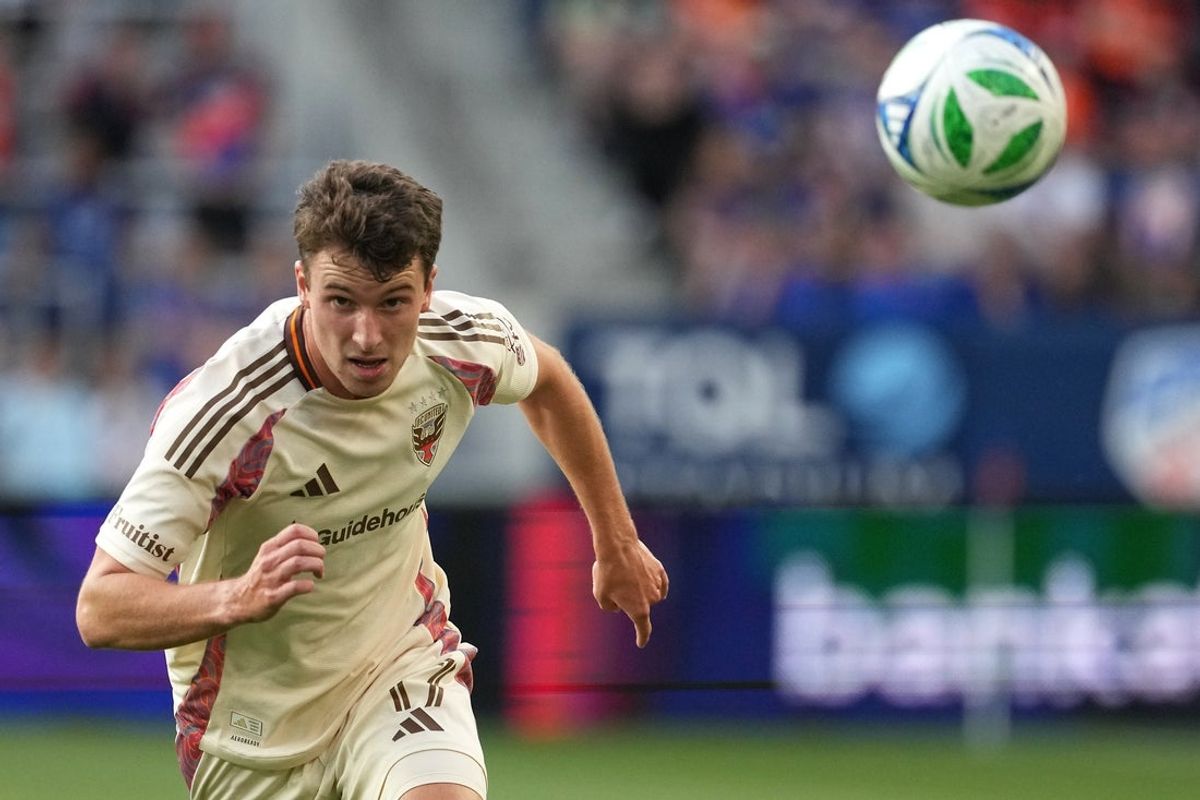 May 31, 2025; Cincinnati, Ohio, USA; D.C. United forward Jacob Murrell (17) chases after a pass against FC Cincinnati during the first half at TQL Stadium. Mandatory Credit: Kareem Elgazzar-Imagn Images