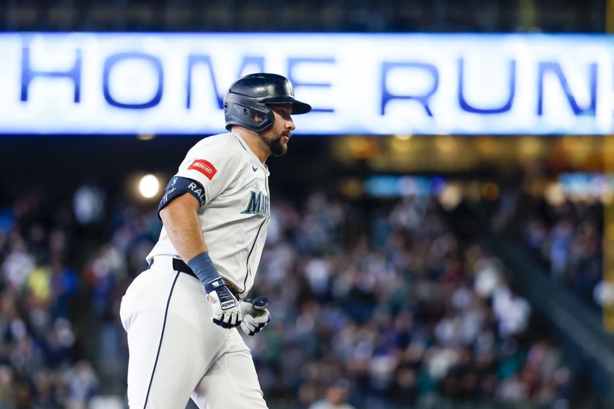 May 31, 2025; Seattle, Washington, USA; Seattle Mariners designated hitter Cal Raleigh (29) runs the bases after hitting a two-run home run against the Minnesota Twins during the third inning at T-Mobile Park. Mandatory Credit: Joe Nicholson-Imagn Images