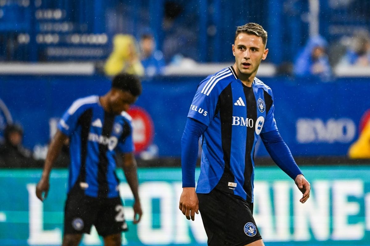 May 31, 2025; Montreal, Province of Quebec, CAN; CF Montreal forward Giacomo Vrioni (17) looks on against New England Revolution during the first half at Saputo Stadium. Mandatory Credit: David Kirouac-Imagn Images