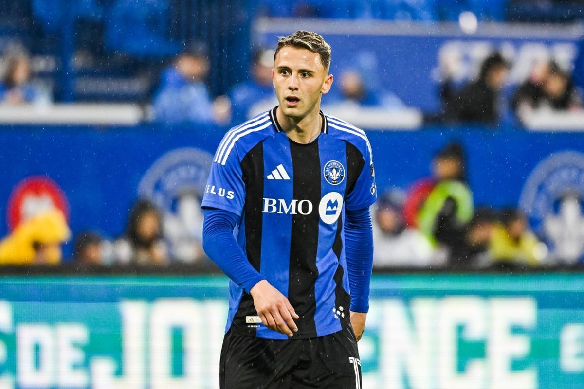 May 31, 2025; Montreal, Province of Quebec, CAN; CF Montreal forward Giacomo Vrioni (17) looks on against New England Revolution during the first half at Saputo Stadium. Mandatory Credit: David Kirouac-Imagn Images
