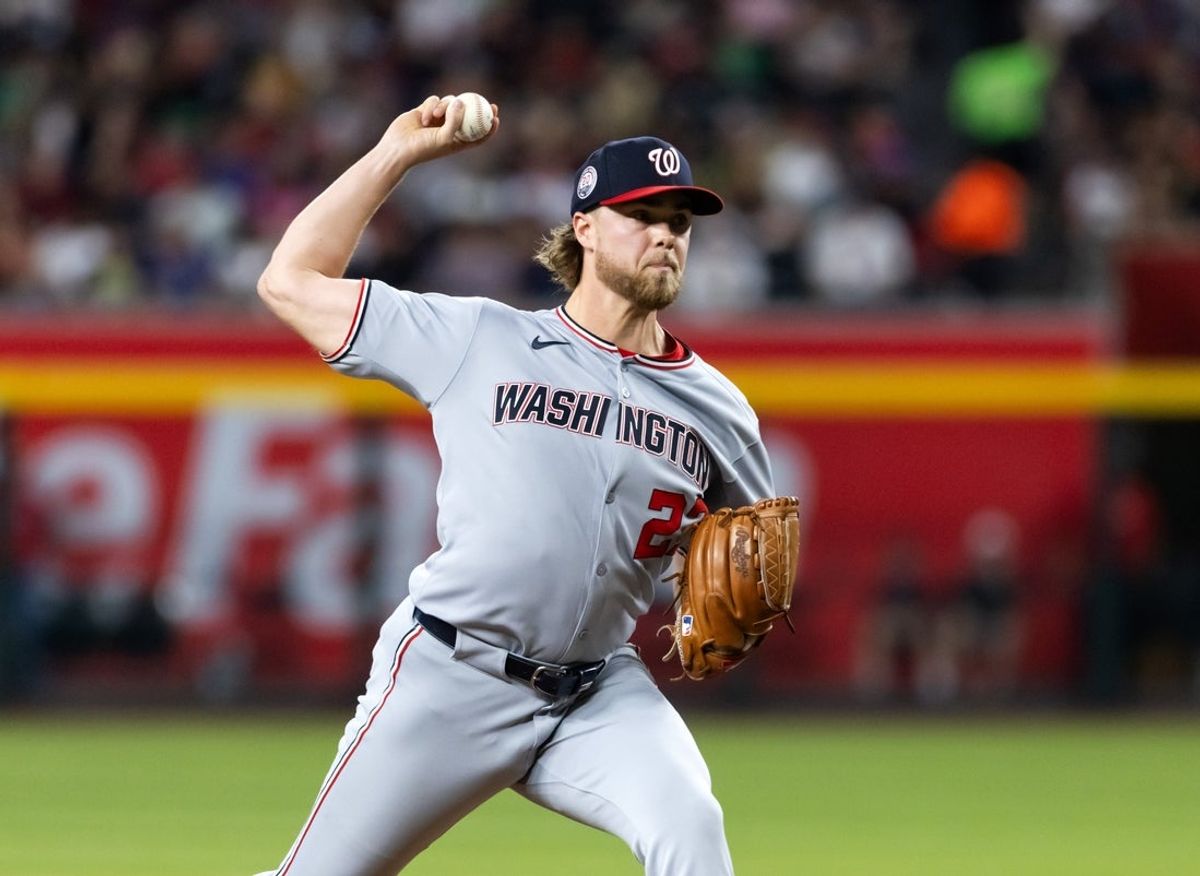 May 30, 2025; Phoenix, Arizona, USA; Washington Nationals pitcher Jake Irvin against the Arizona Diamondbacks at Chase Field. Mandatory Credit: Mark J. Rebilas-Imagn Images
