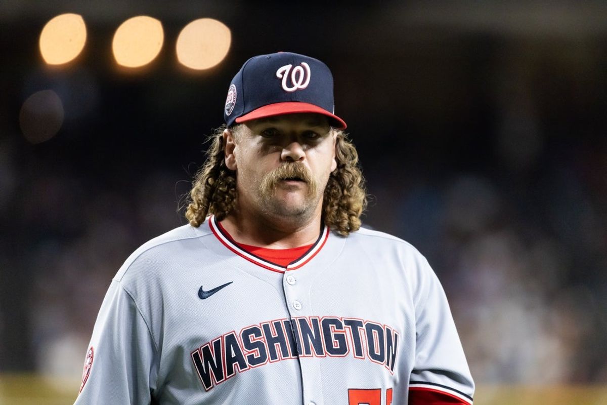 May 30, 2025; Phoenix, Arizona, USA; Washington Nationals pitcher Andrew Chafin against the Arizona Diamondbacks at Chase Field. Mandatory Credit: Mark J. Rebilas-Imagn Images