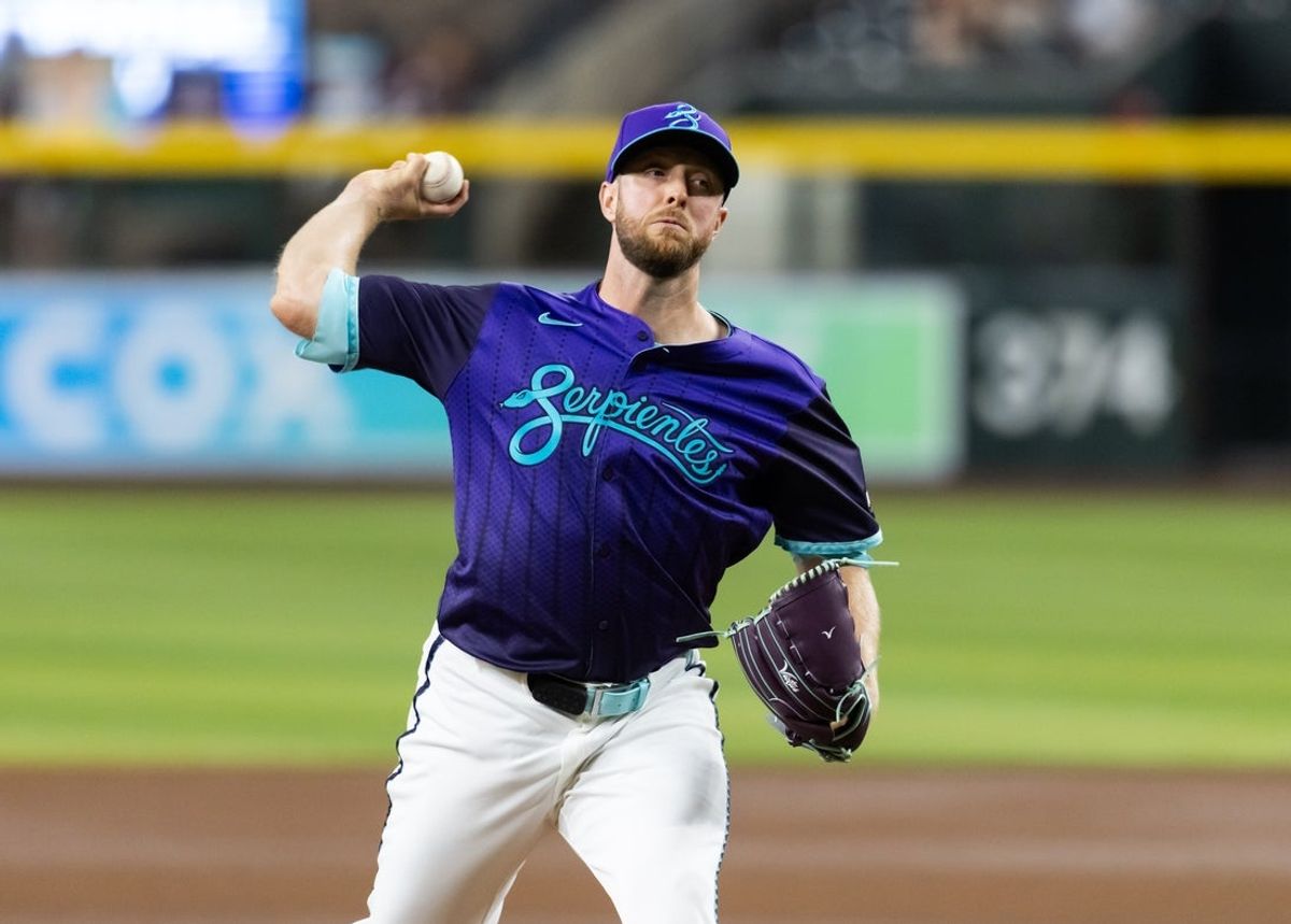 May 30, 2025; Phoenix, Arizona, USA; Arizona Diamondbacks pitcher Merrill Kelly against the Washington Nationals at Chase Field. Mandatory Credit: Mark J. Rebilas-Imagn Images