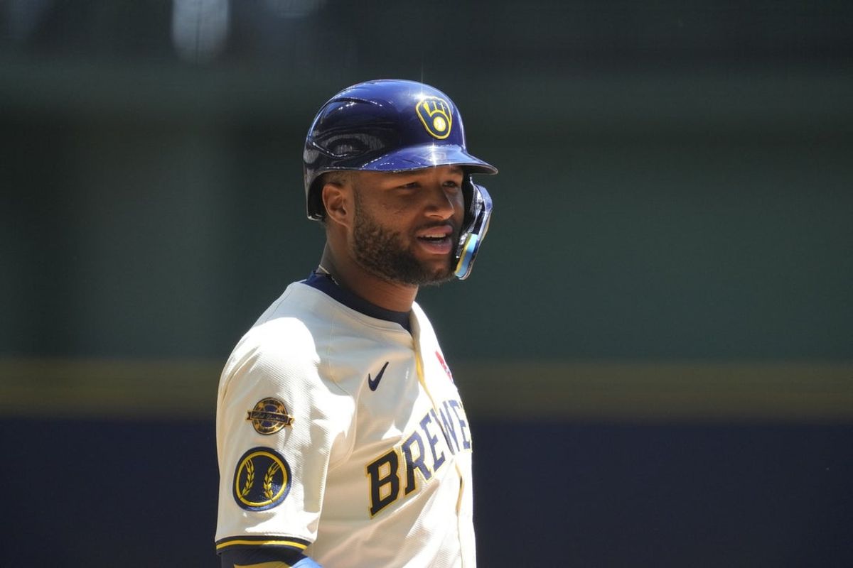May 26, 2025; Milwaukee, Wisconsin, USA;  Milwaukee Brewers center fielder Jackson Chourio (11) during the game against the Boston Red Sox at American Family Field. Mandatory Credit: Jeff Hanisch-Imagn Images