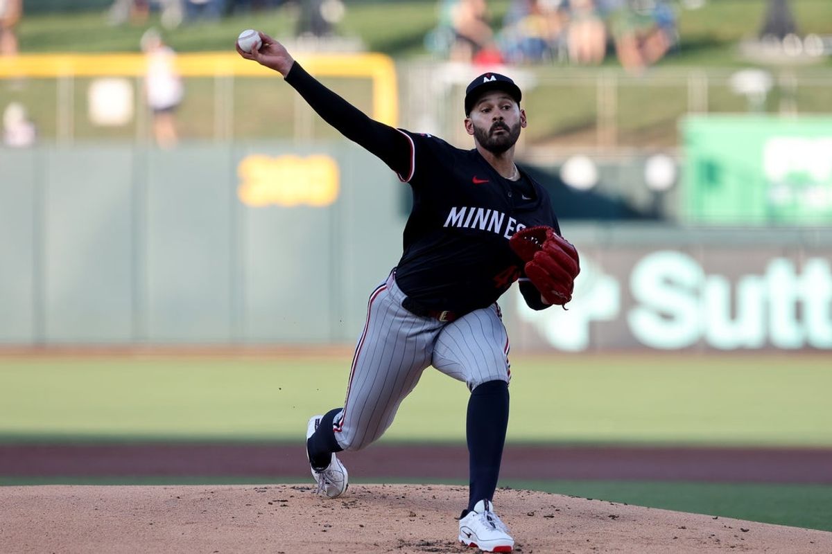 Jun 3, 2025; West Sacramento, California, USA; Minnesota Twins starting pitcher Pablo Lopez (49) throws a pitch against the Athletics during the first inning  at Sutter Health Park. Mandatory Credit: Dennis Lee-Imagn Images