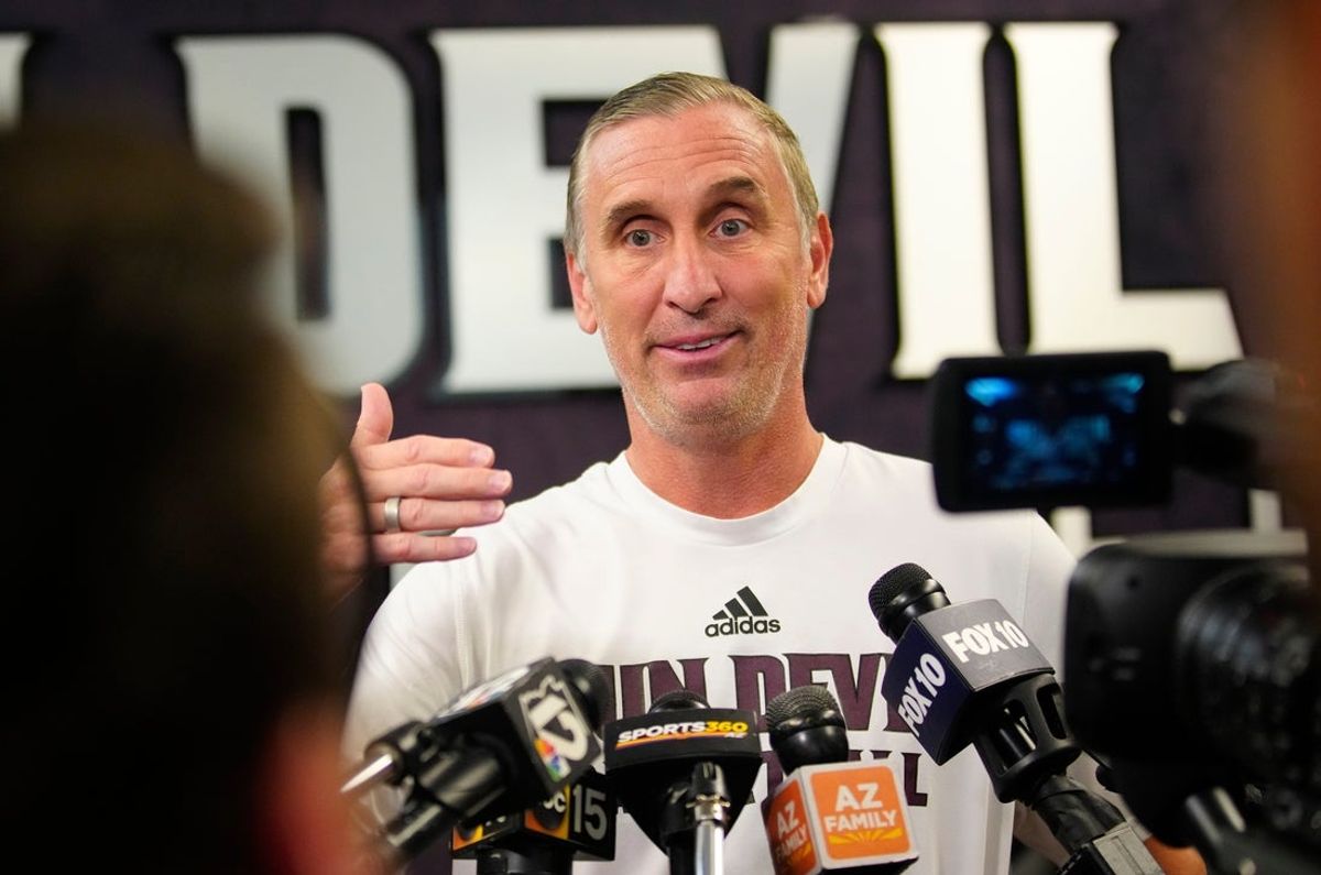 ASU head coach Bobby Hurley speaks to the press at Weatherup Center in Tempe, Ariz. on June 4, 2025.