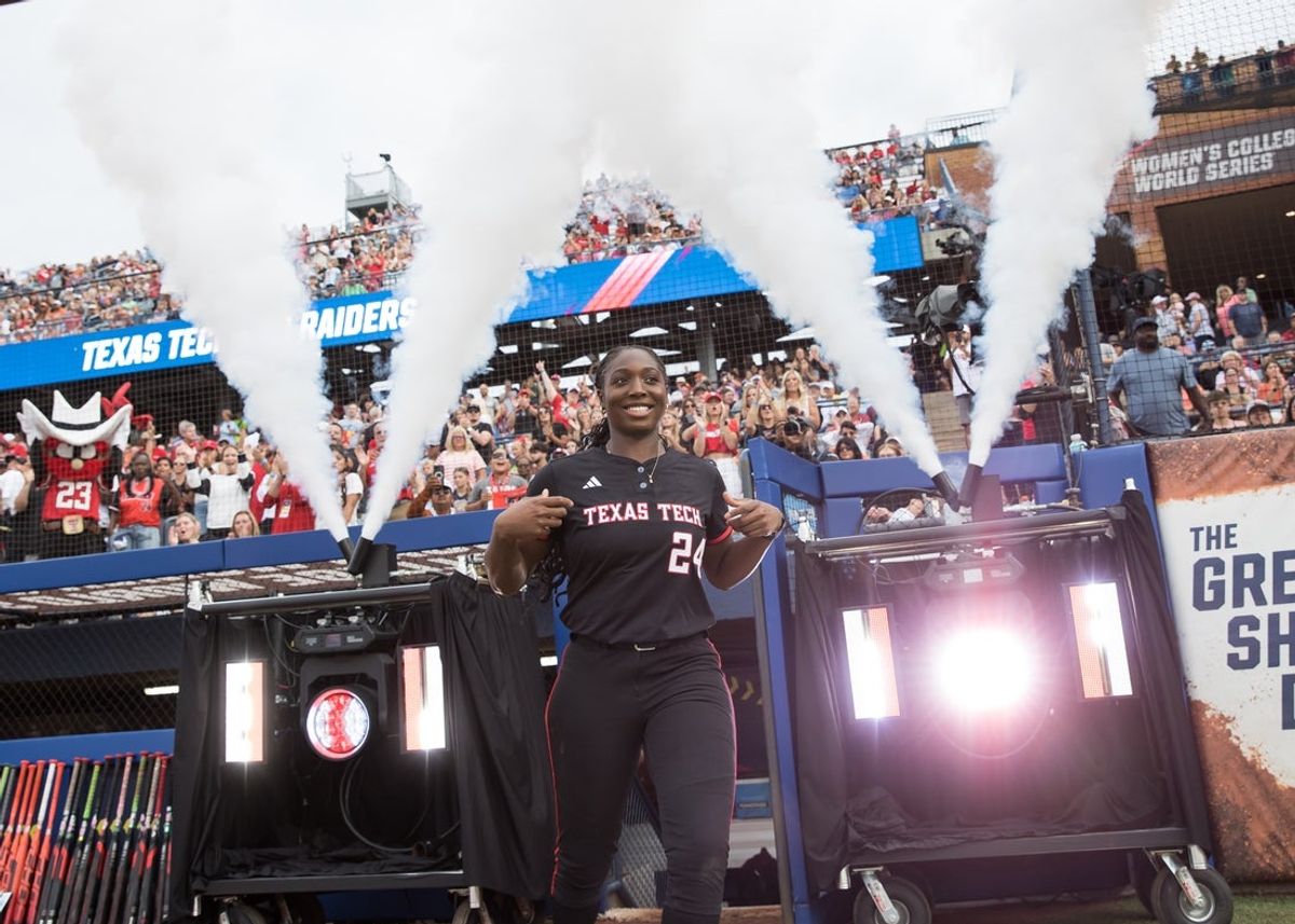Jun 4, 2025; Oklahoma City, OK, USA;  Texas Tech Red Raiders pitcher NiJaree Canady (24) is introduced before the game against the Texas Longhorns in game one of the NCAA Softball Women's College World Series finals at Devon Park. Mandatory Credit: Brett Rojo-Imagn Images
