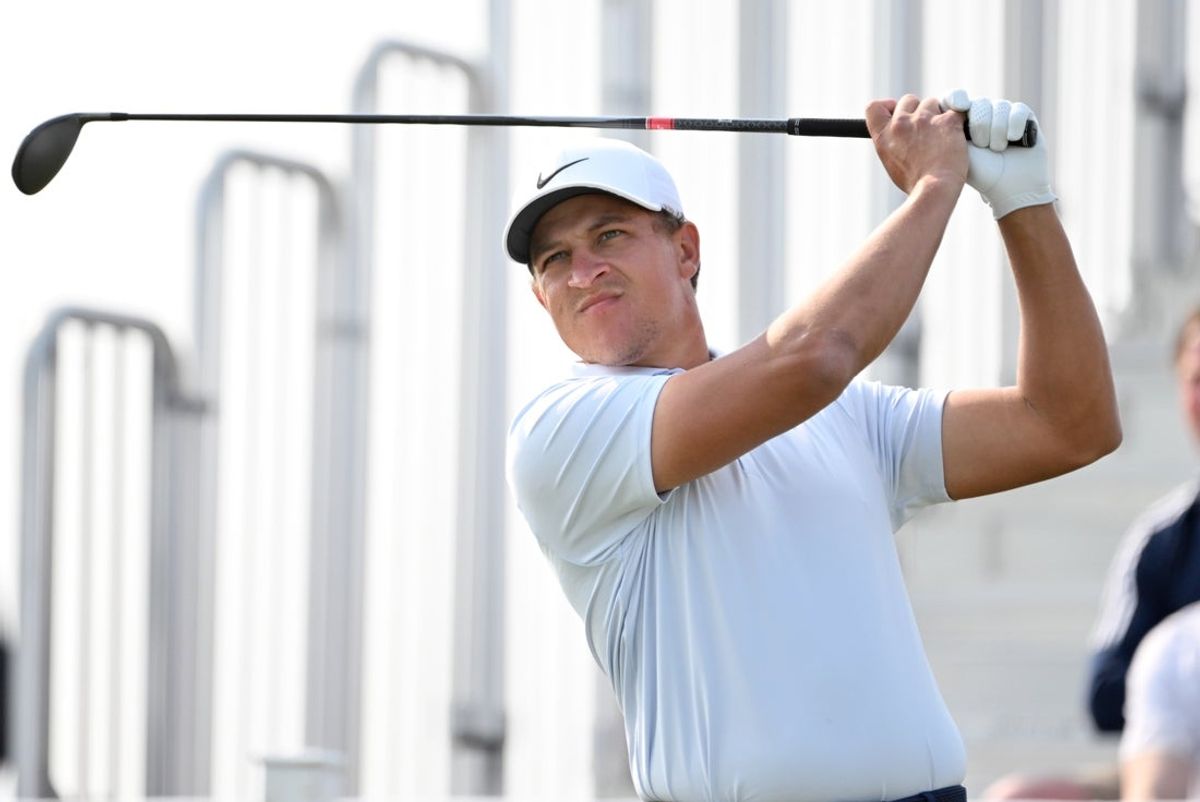 Jun 6, 2025; Caledon, Ontario, CAN;   Cameron Champ hits his tee shot at the first hole during the second round of the RBC Canadian Open golf tournament. Mandatory Credit: Dan Hamilton-Imagn Images