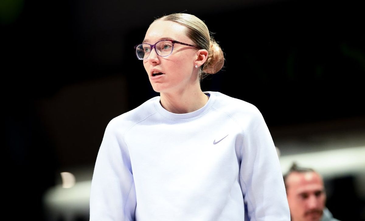 Jun 6, 2025; Arlington, Texas, USA;  Dallas Wings guard Paige Bueckers before the game against the Los Angeles Sparks at College Park Center. Mandatory Credit: Kevin Jairaj-Imagn Images
