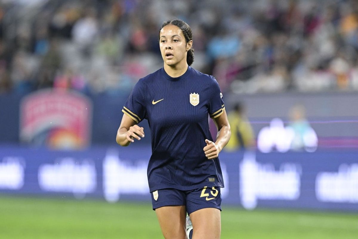 Jun 6, 2025; San Diego, California, USA; Seattle Reign defender Jordyn Bugg (23) plays during the second half against the San Diego Wave FC n at Snapdragon Stadium. Mandatory Credit: Denis Poroy-Imagn Images