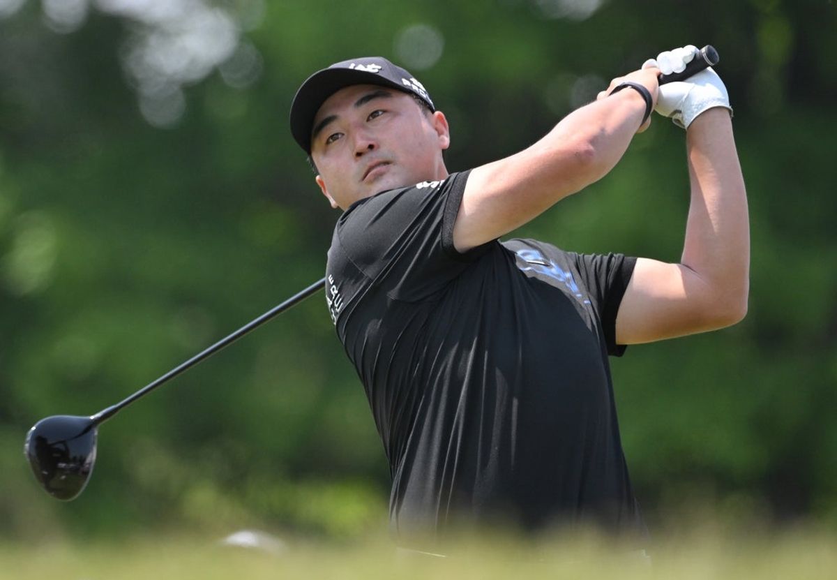 Jun 7, 2025; Caledon, Ontario, CAN;  Richard Lee hits his tee shot at the fifth hole during the third round of the RBC Canadian Open golf tournament. Mandatory Credit: Dan Hamilton-Imagn Images