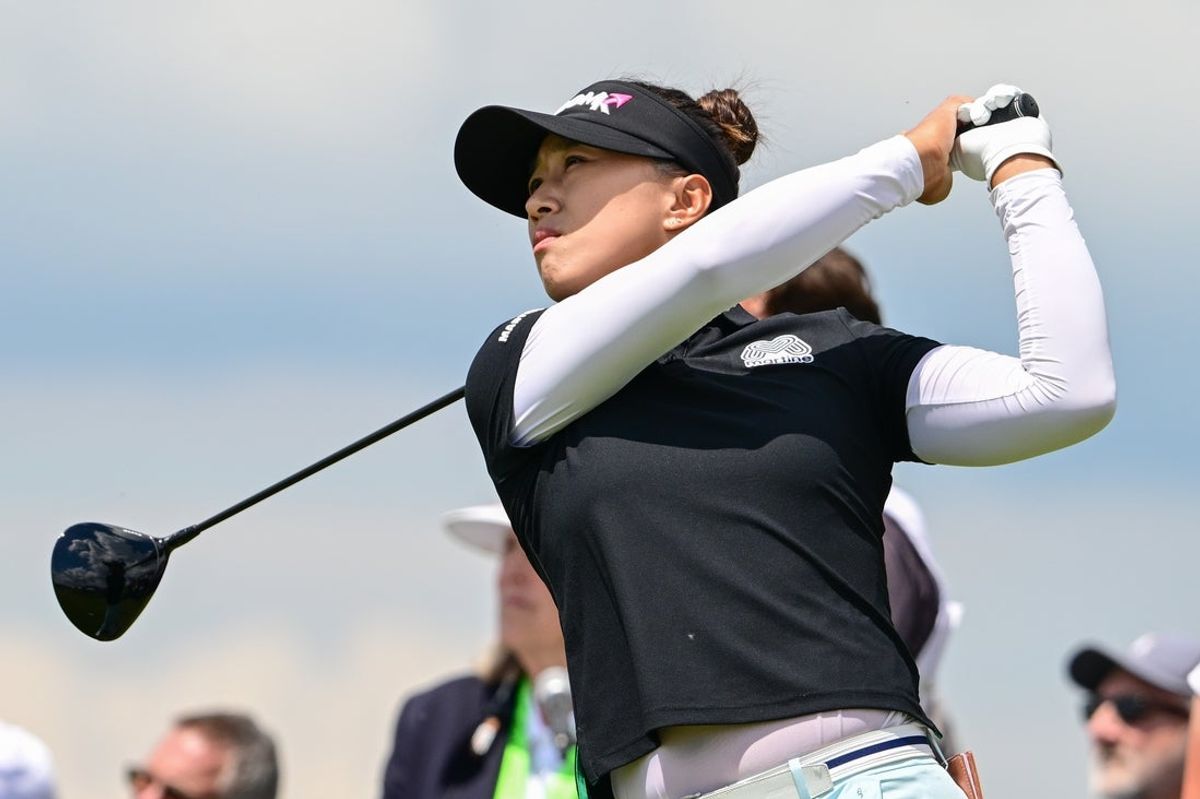 May 29, 2025; Erin, Wisconsin, USA; Amy Yang during the first round of the U.S. Women's Open golf tournament. Mandatory Credit: Benny Sieu-Imagn Images