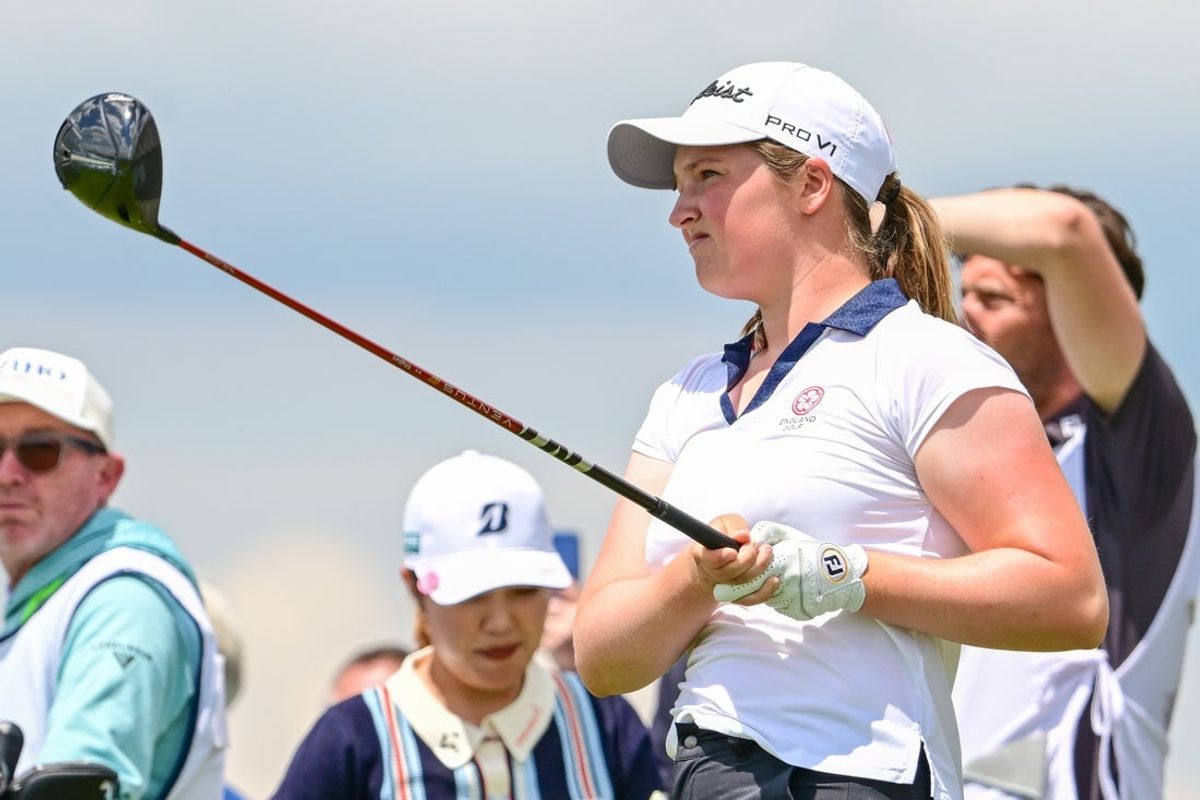 May 29, 2025; Erin, Wisconsin, USA; Lottie Woad during the first round of the U.S. Women's Open golf tournament. Mandatory Credit: Benny Sieu-Imagn Images