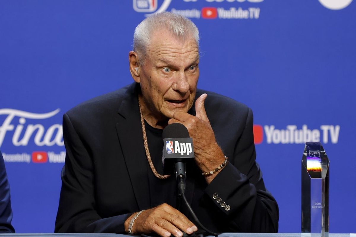 Jun 8, 2025; Oklahoma City, Oklahoma, USA; former general manager Don Nelson speaks to the media before game two between the Oklahoma City Thunder and the Indiana Pacers in the 2025 NBA Finals at Paycom Center. Mandatory Credit: Alonzo Adams-Imagn Images