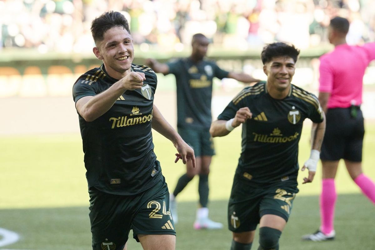 Jun 8, 2025; Portland, Oregon, USA; Portland Timbers midfielder David Ayala (24) celebrates after scoring a goal during the second half against St. Louis City at Providence Park. Mandatory Credit: Troy Wayrynen-Imagn Images