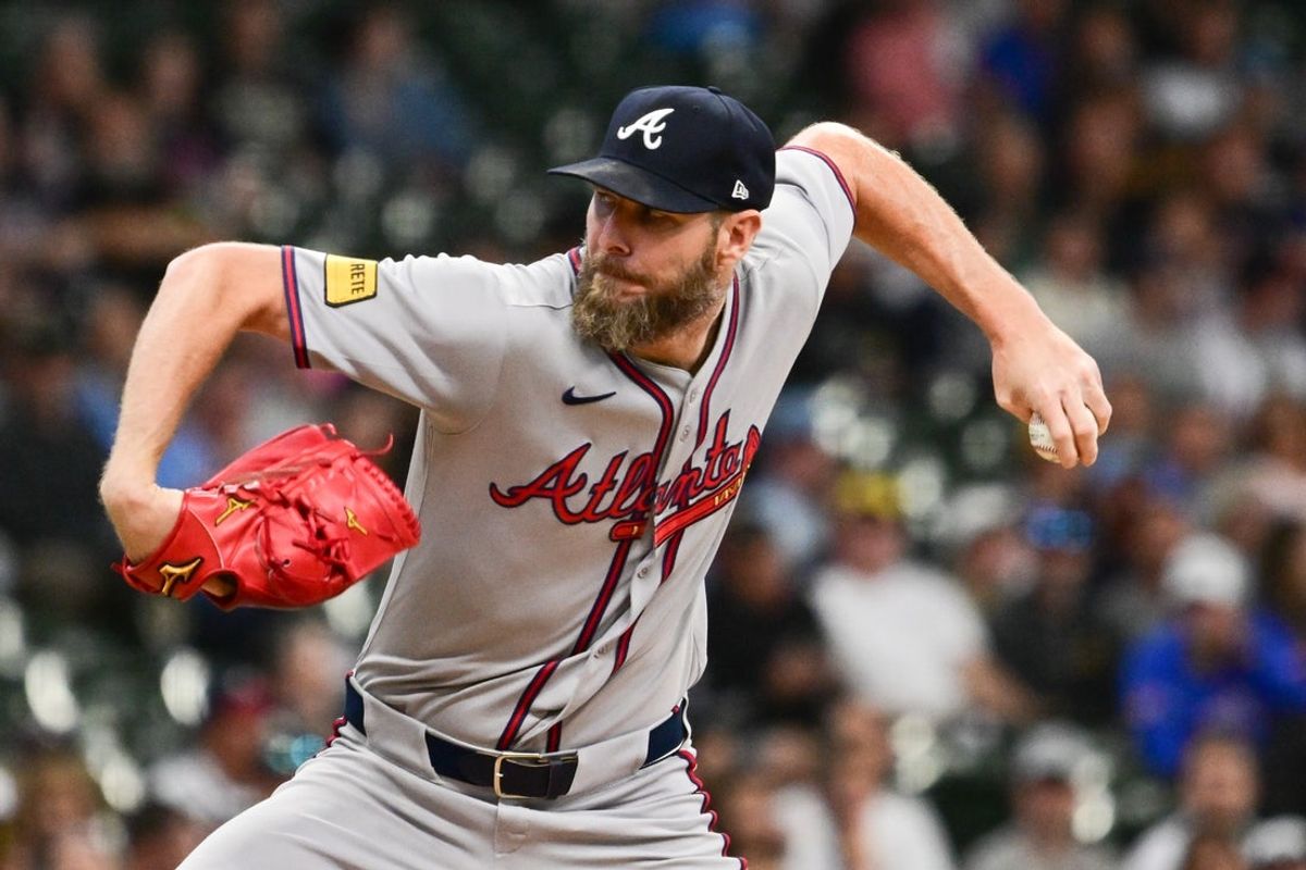 Jun 9, 2025; Milwaukee, Wisconsin, USA; Atlanta Braves starting pitcher Chris Sale (51) throws a pitch in the first inning against the Milwaukee Brewers at American Family Field. Mandatory Credit: Benny Sieu-Imagn Images